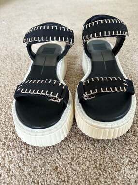 Dolce Vita Debra Stitched Strappy Platform Sandals Black White